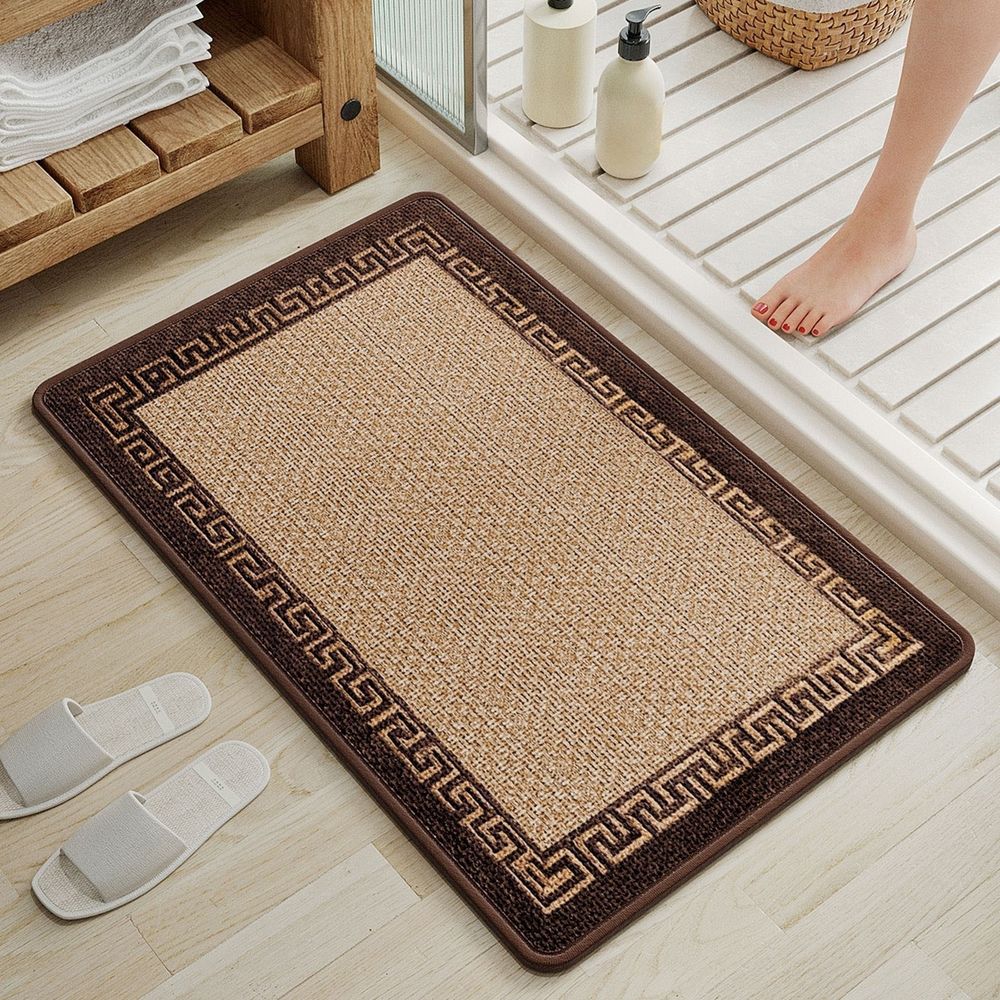 Non-Slip Bath Mat and Absorbent Rug, Soft Linen Floor Mat for Bathroom and Bedroom, Machine Washable, 16x24 Inches