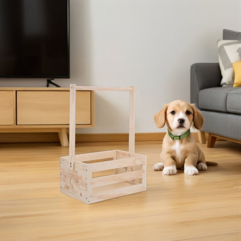Wooden Dog Closet Organizer with Hanging Rod and Storage Basket for Pet Clothes and Accessories