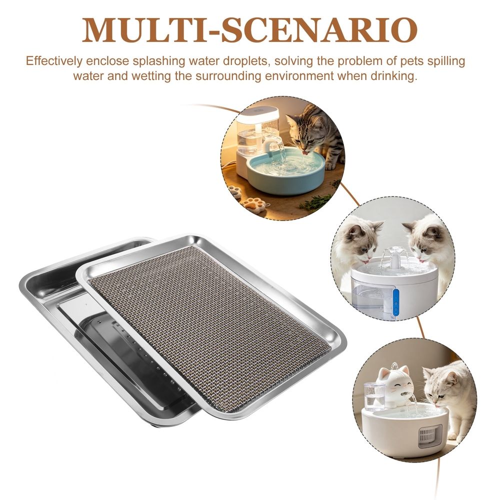 Anti-Spill Cat Water Fountain Base, Plated Silver, Microridged, Splash Guard, Non-Slip