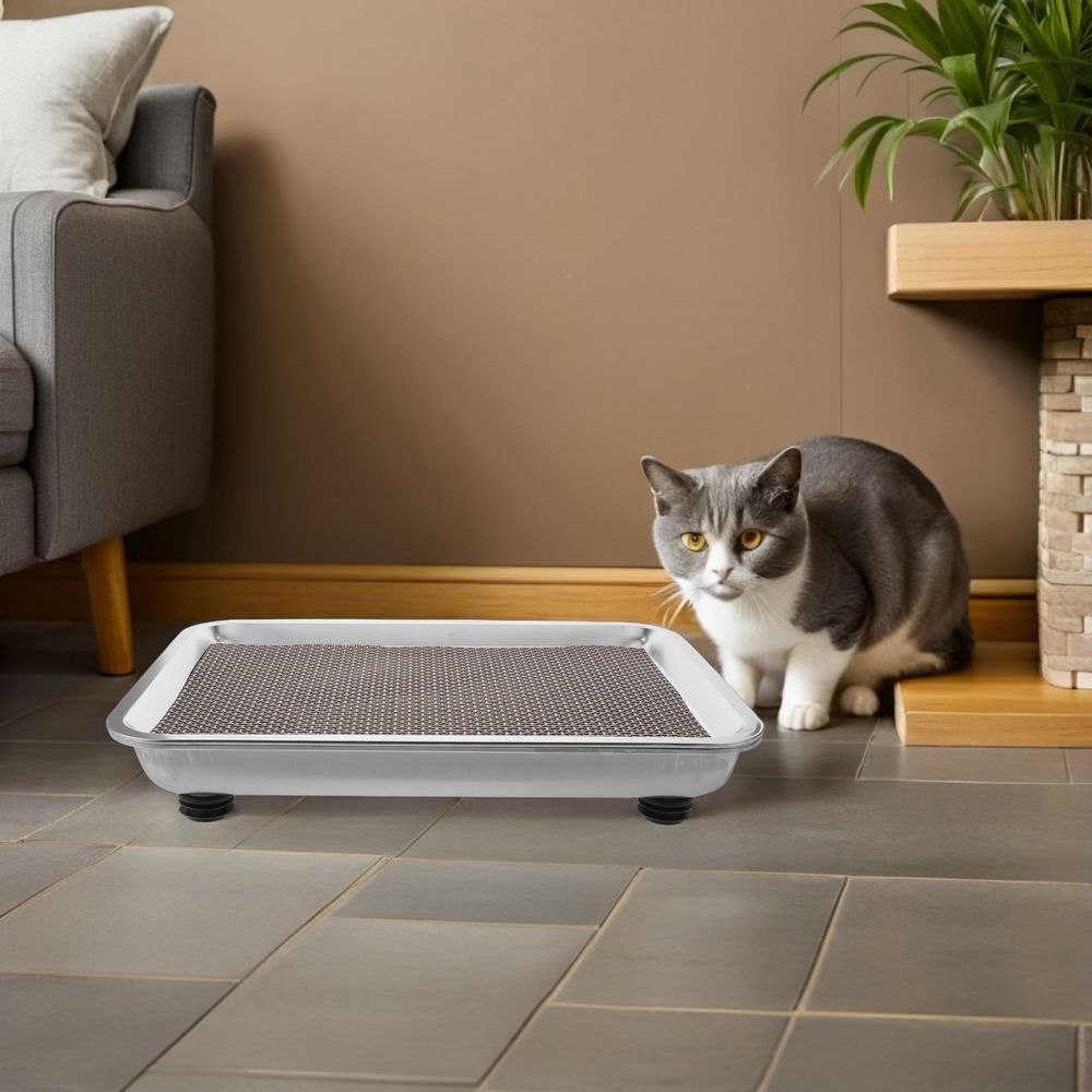 Anti-Spill Cat Water Fountain Base, Plated Silver, Microridged, Splash Guard, Non-Slip
