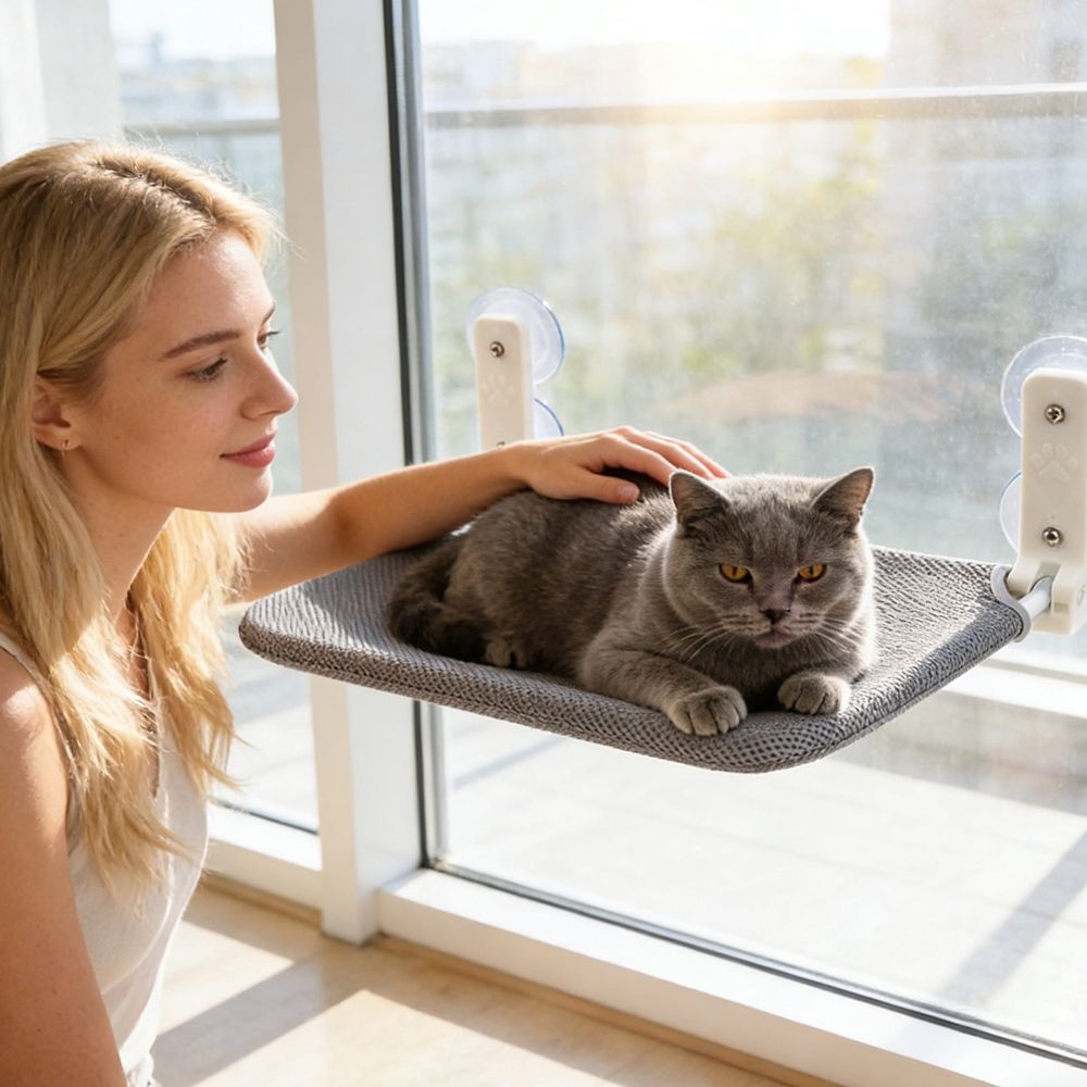 Additional product view: Foldable Window-Mounted Cat Hammock with Suction Cups