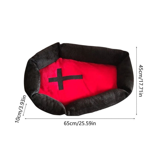 Black Gothic Coffin-Shaped Cat Bed shown in the product image