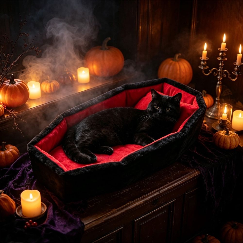 Additional product view: Black Gothic Coffin-Shaped Cat Bed
