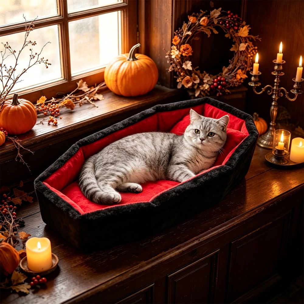 Additional product view: Black Gothic Coffin-Shaped Cat Bed