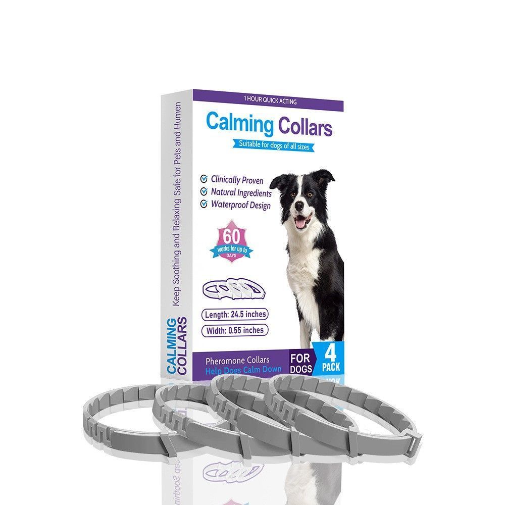 4-Pack Gray Dog Essential Oil Scented Collars, 62 cm shown in the product image