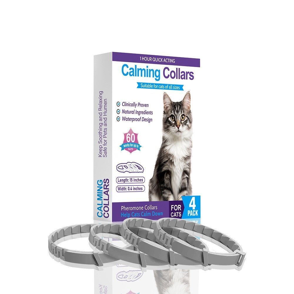 4-Pack Gray Cat Essential Oil Scented Collars, 38 cm shown in the product image