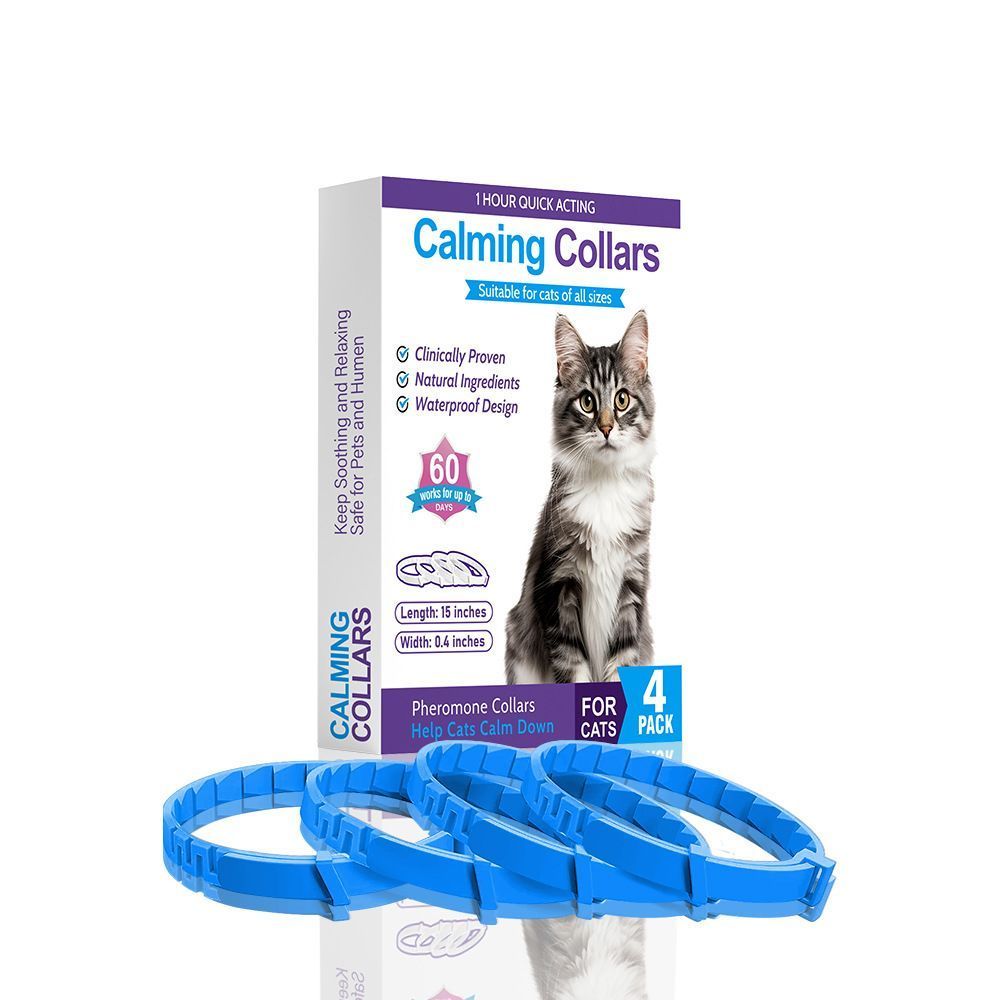 4-Pack Blue Cat Essential Oil Scented Collars, 38 cm shown in the product image