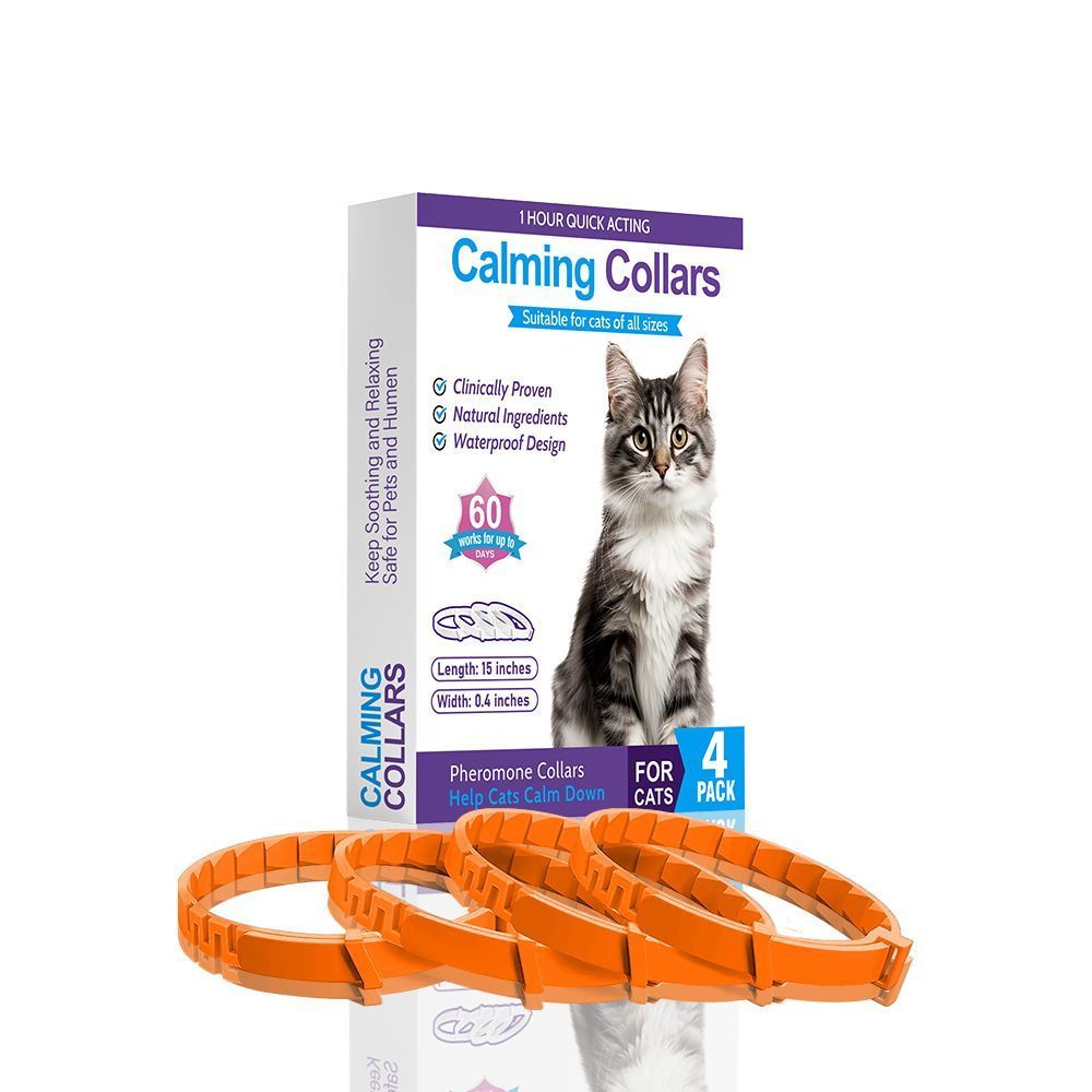 4-Pack Orange Cat Essential Oil Scented Collars, 38 cm shown in the product image