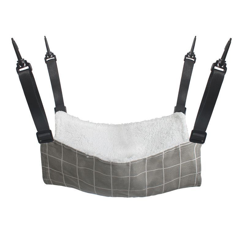 27x27cm Gray Plaid Adjustable Cat Cage Hammock | Christmas Winter Thickened Gift | Warm Plaid Fleece Hanging Cat Bed for Cold Weather