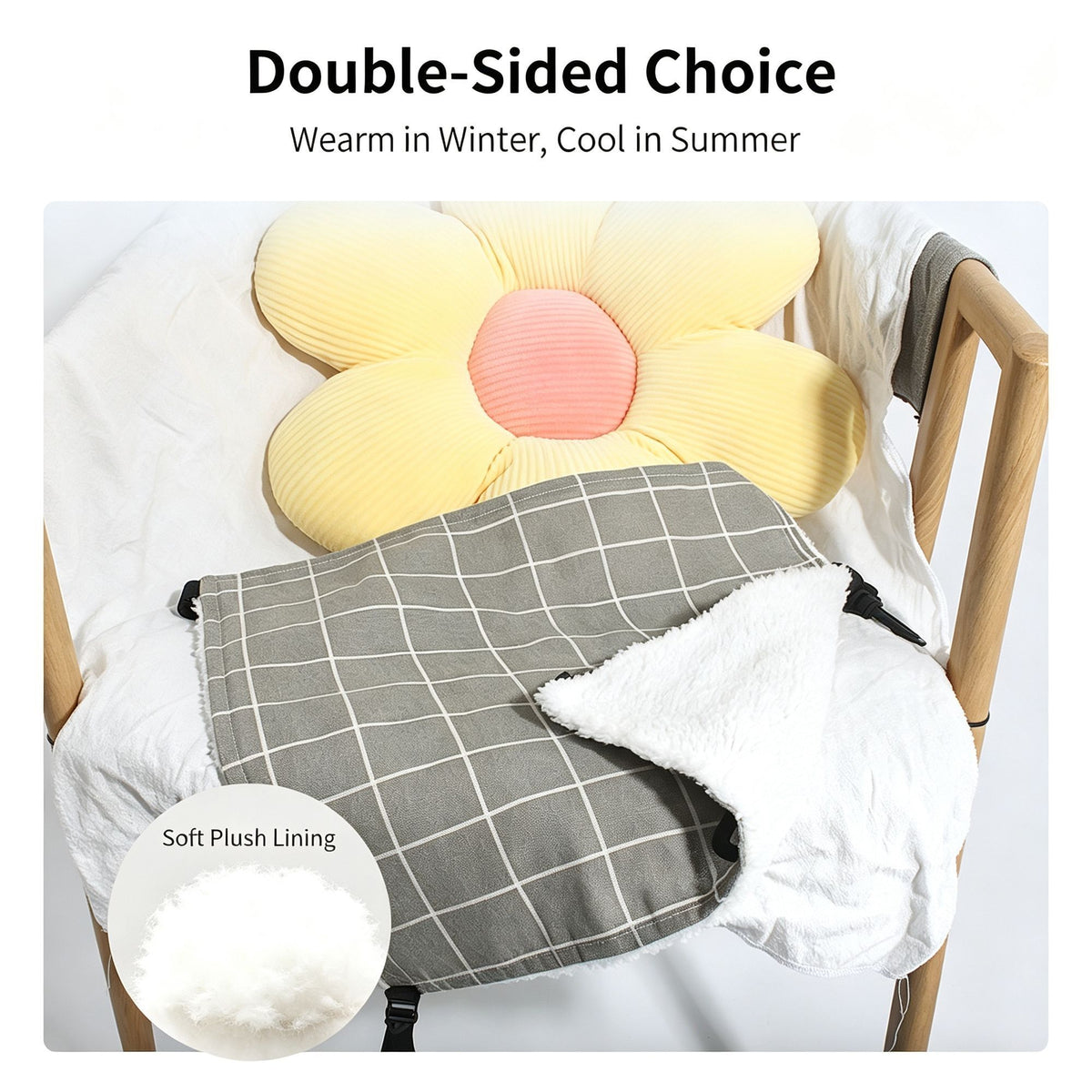 53x35cm Gray Plaid Adjustable Cat Hammock | Christmas Snug Plush Gift | Large Warm Plaid Hanging Cat Bed for Cat Cage