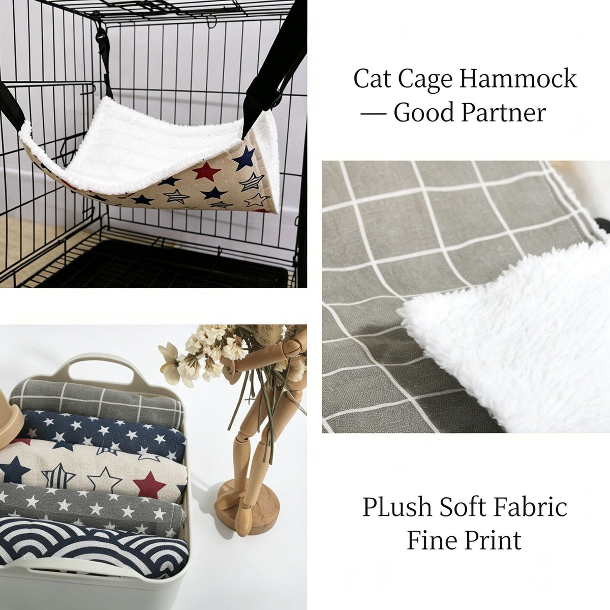 27x27cm Gray Star Adjustable Cat Cage Hammock | Christmas Minimal Fresh Gift | Simple Gray Star Breathable Hanging Cat Bed for Kittens