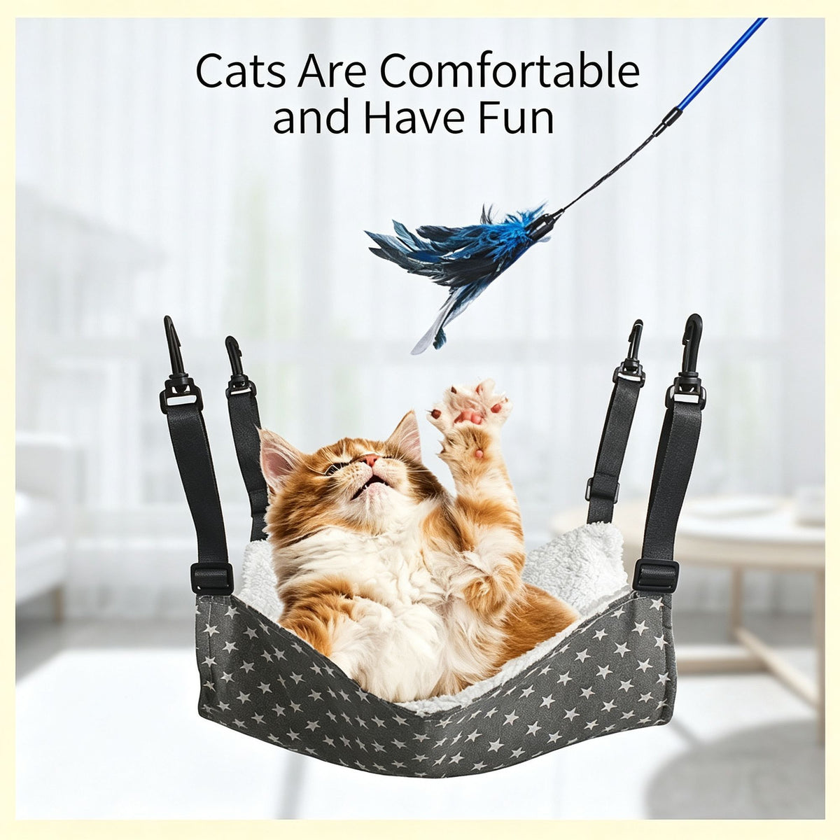 57x47cm Blue Star Adjustable Cat Hammock | Halloween Ocean Fleece Gift | Extra Large Blue Star Cat Hammock for Big Cats
