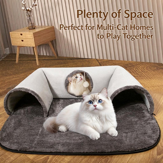 Additional product view: Gray U-Shaped Plush Cat Tunnel Bed, Small