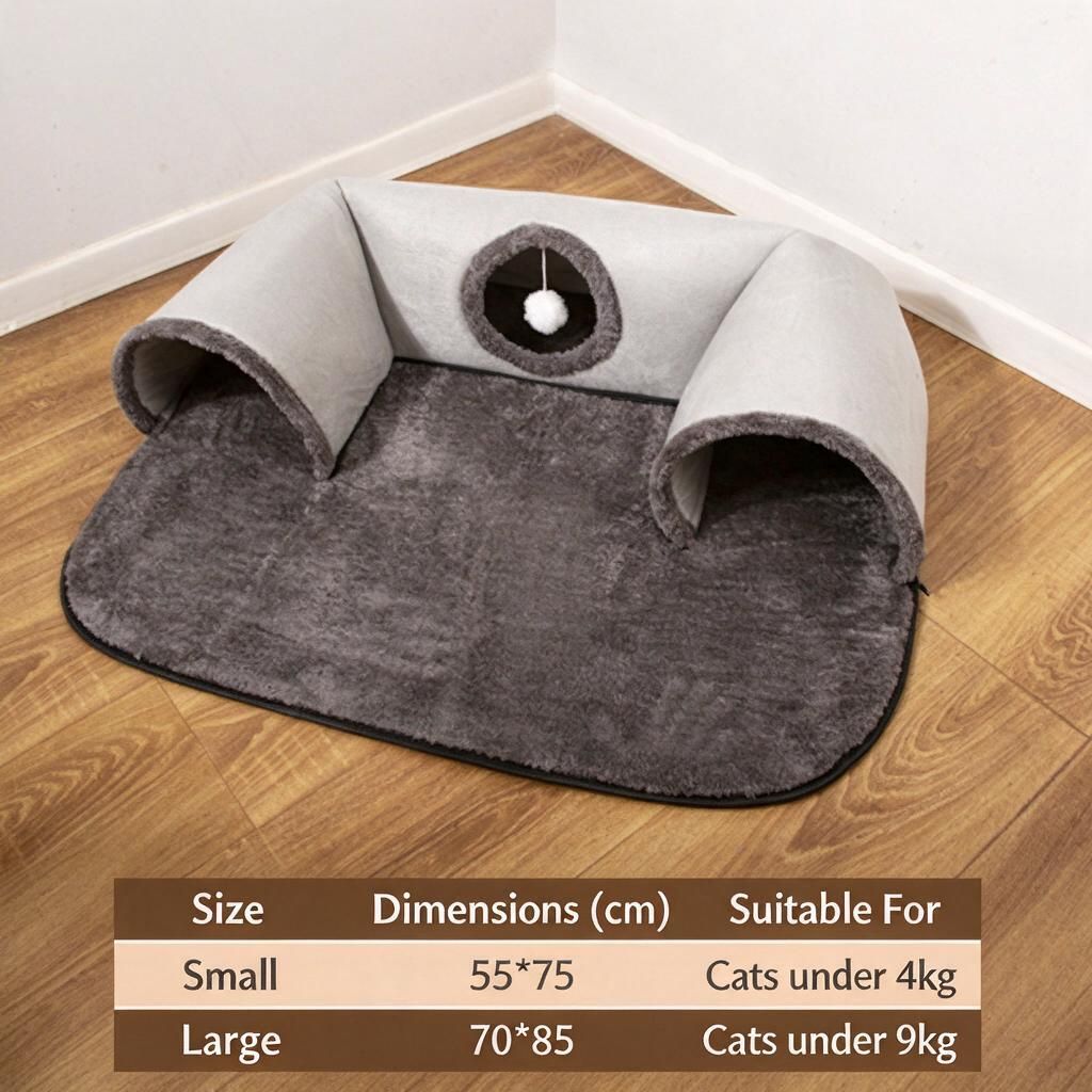 Additional product view: Gray U-Shaped Plush Cat Tunnel Bed, Small