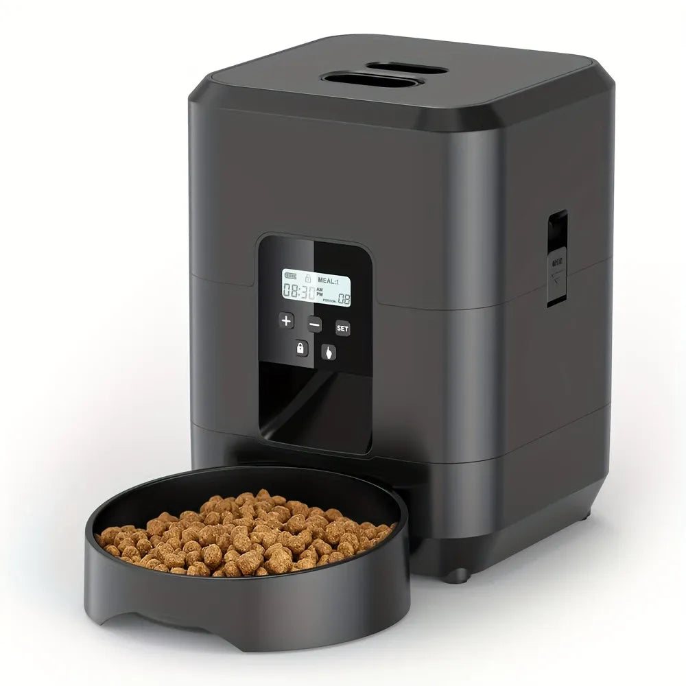 Timed Pet Feeder 2L, Programmable Portions, Washable, Battery/USB Operated(BLACK)