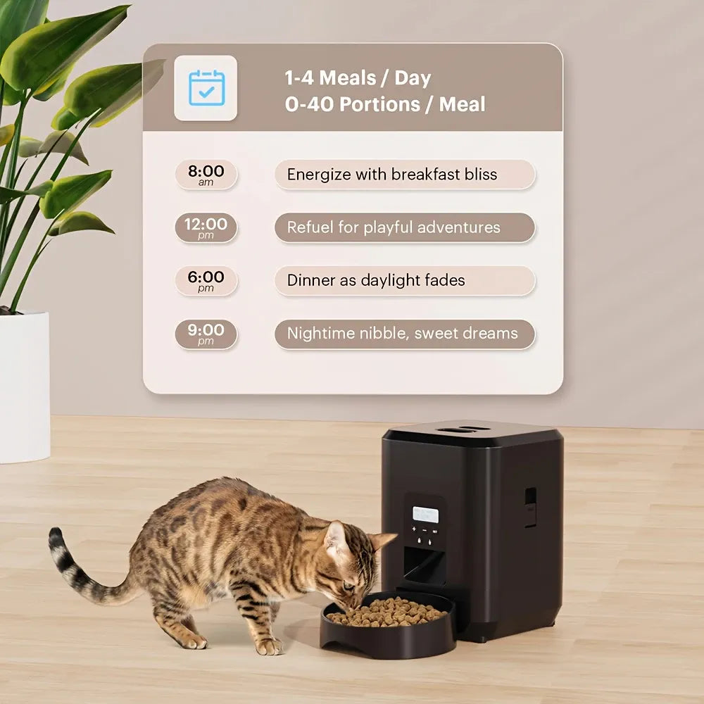Timed Pet Feeder 2L, Programmable Portions, Washable, Battery/USB Operated(BLACK)