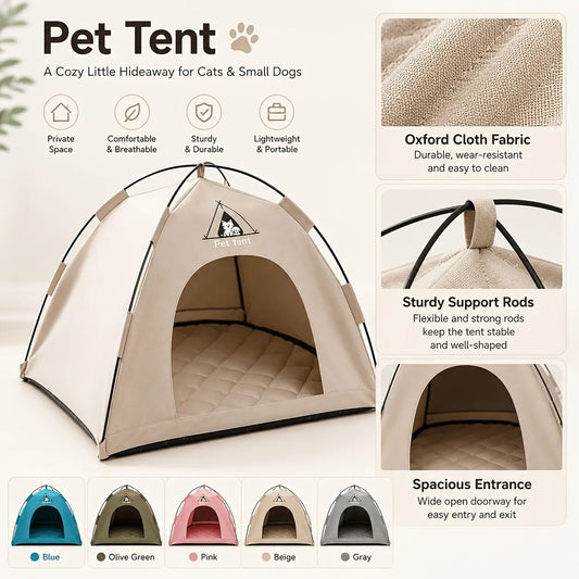 Beige Foldable Oxford Cloth Pet Tent, L shown in the product image