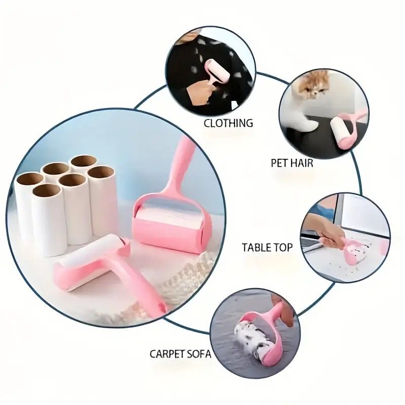 1 Handle + 6 Refill Rolls Lint Roller! Home Clothing and Pet Hair Cleaning Roller, Tear-off Adhesive Sheets, Strong Stickiness Won't Damage Fabrics, Essential Home Cleaning Must-Have