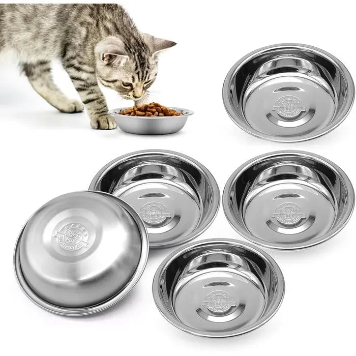 5 Pack Shallow Stainless Steel Cat Food Bowls, 14 cm