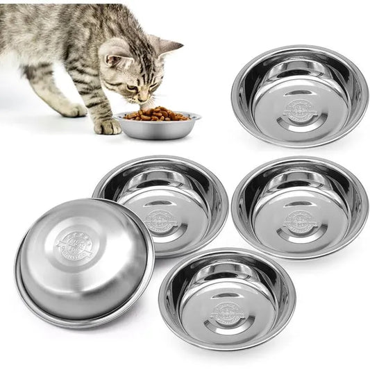 5 Pack Shallow Stainless Steel Cat Food Bowls, 14 cm