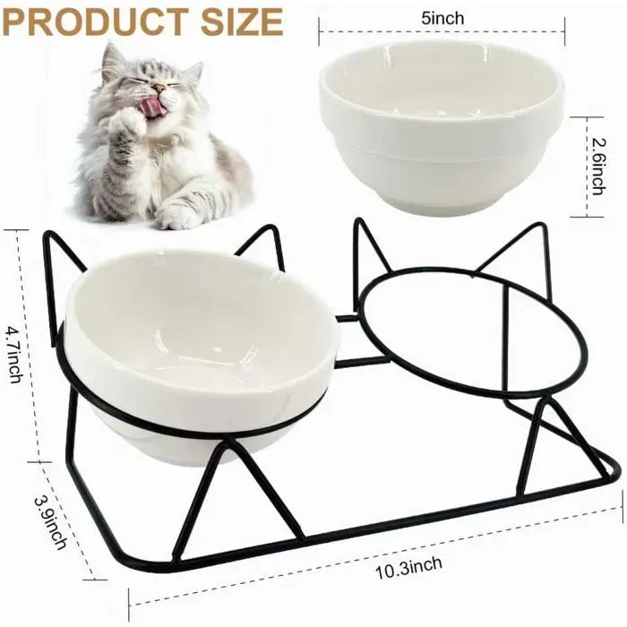 15 Degree Raised Ceramic Cat Bowl Set
