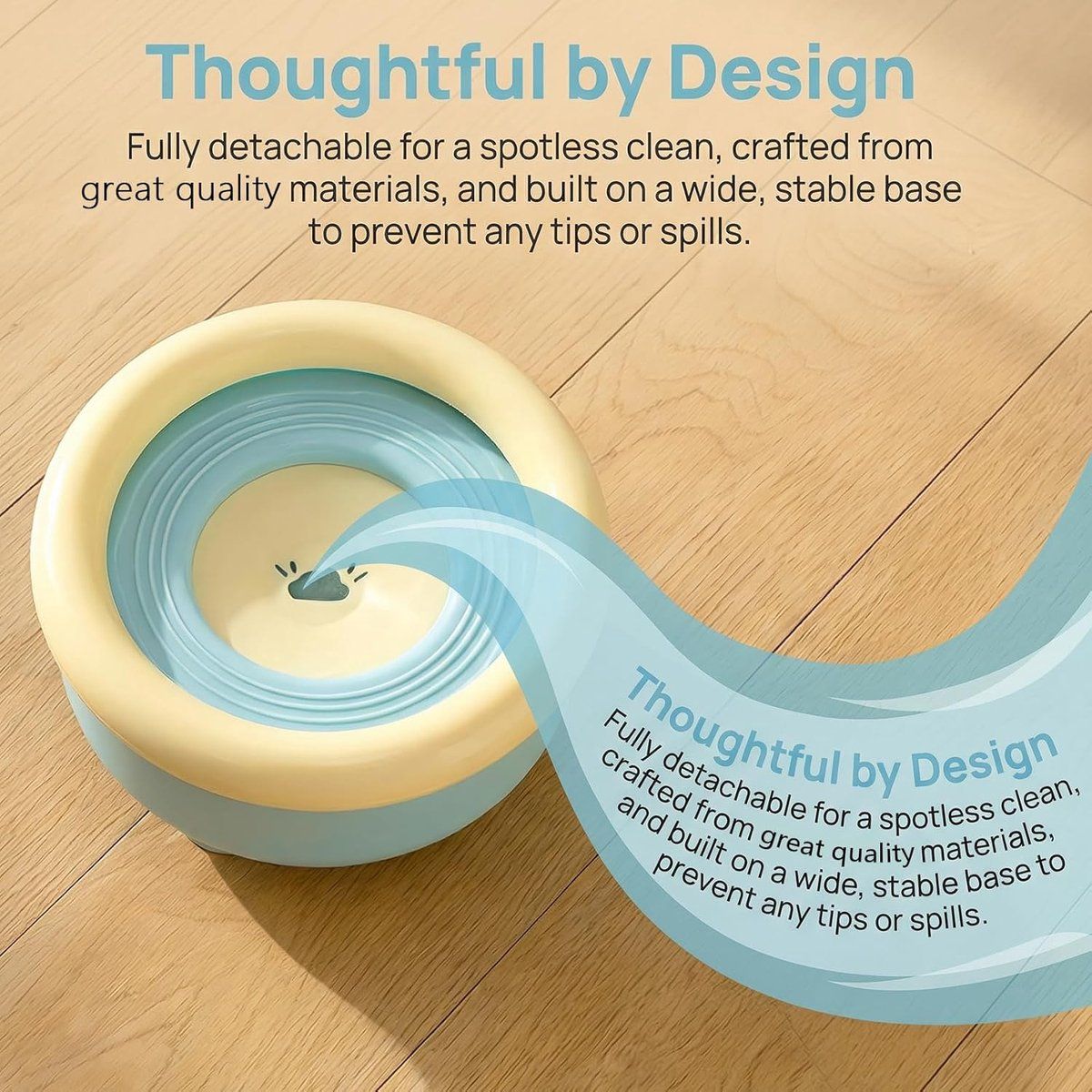 Spill-Proof Splash-Free Pet Water Bowl with Floating Disc, Slow Feeder for Cats and Dogs, 1.5 L, Blue