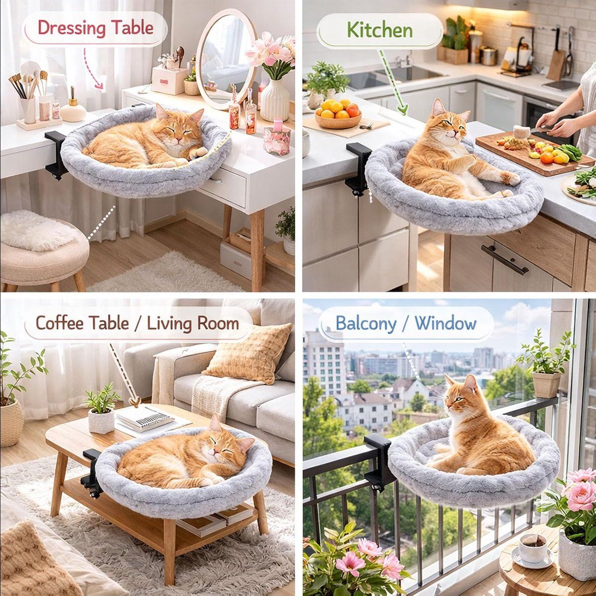 Cat Desk Bed, Ergonomic Cat Hammock for Office Desk, Sturdy Clamp-on Pet Bed for Remote Workers and Gamers, 50 Lbs Capacity, 40CM