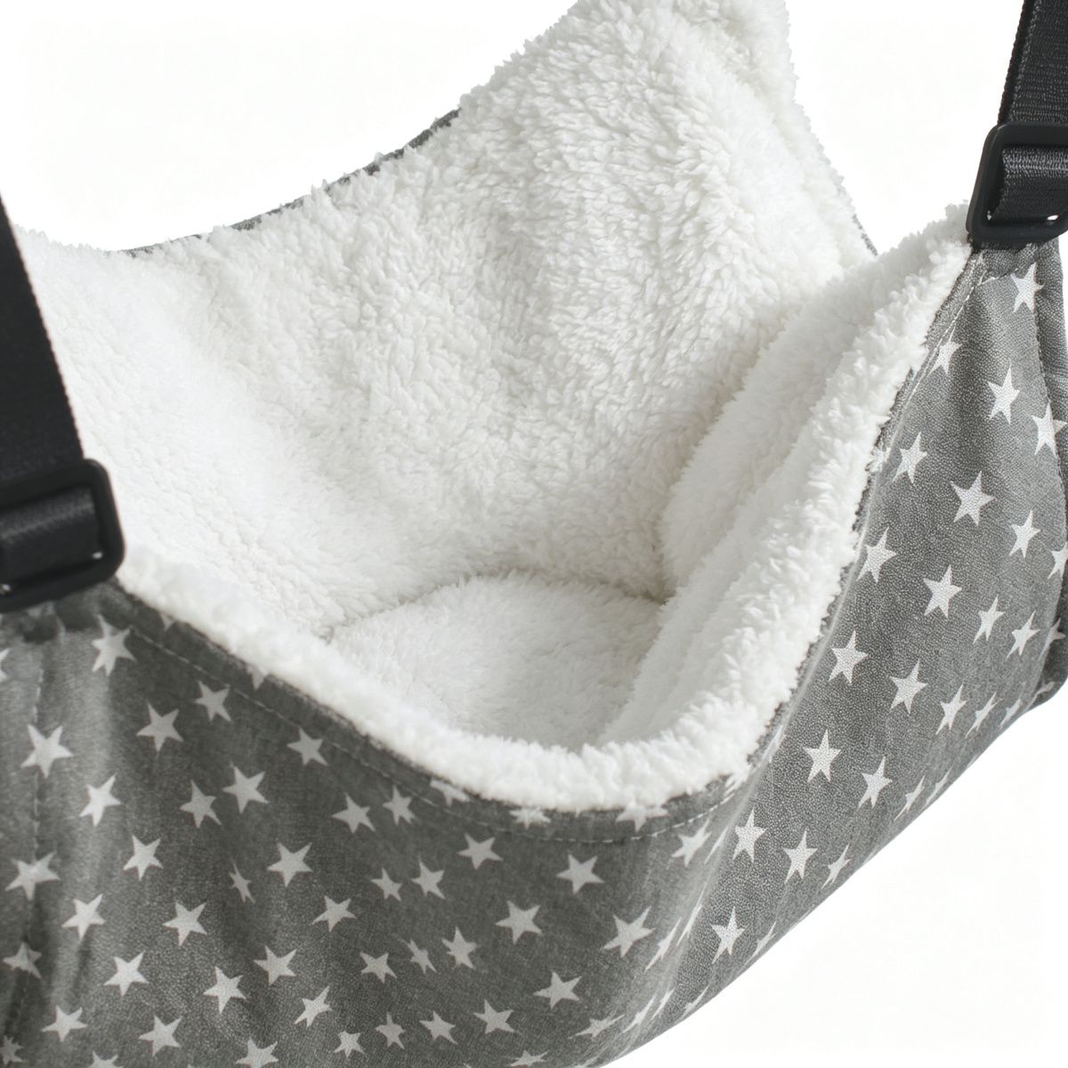 Cat Cage Hammock, Warm Fleece Hanging Cat Bed, Adjustable Pet Swing Bed for Cage (Grey Star)