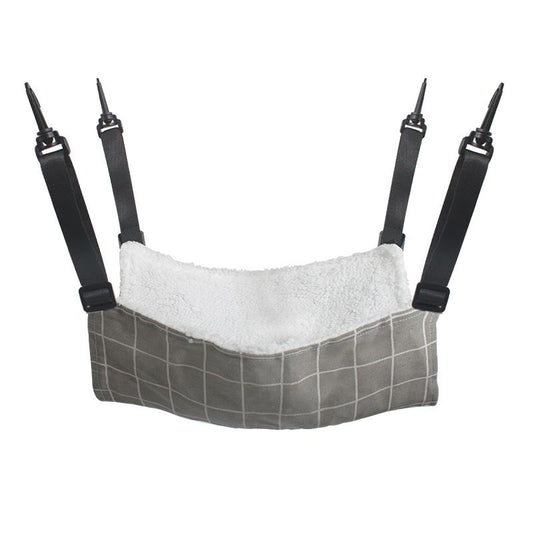 Product image: Cat Cage Hammock, Warm Fleece Hanging Cat Bed, Adjustable Pet Swing Bed for Cage (Grey Grid)