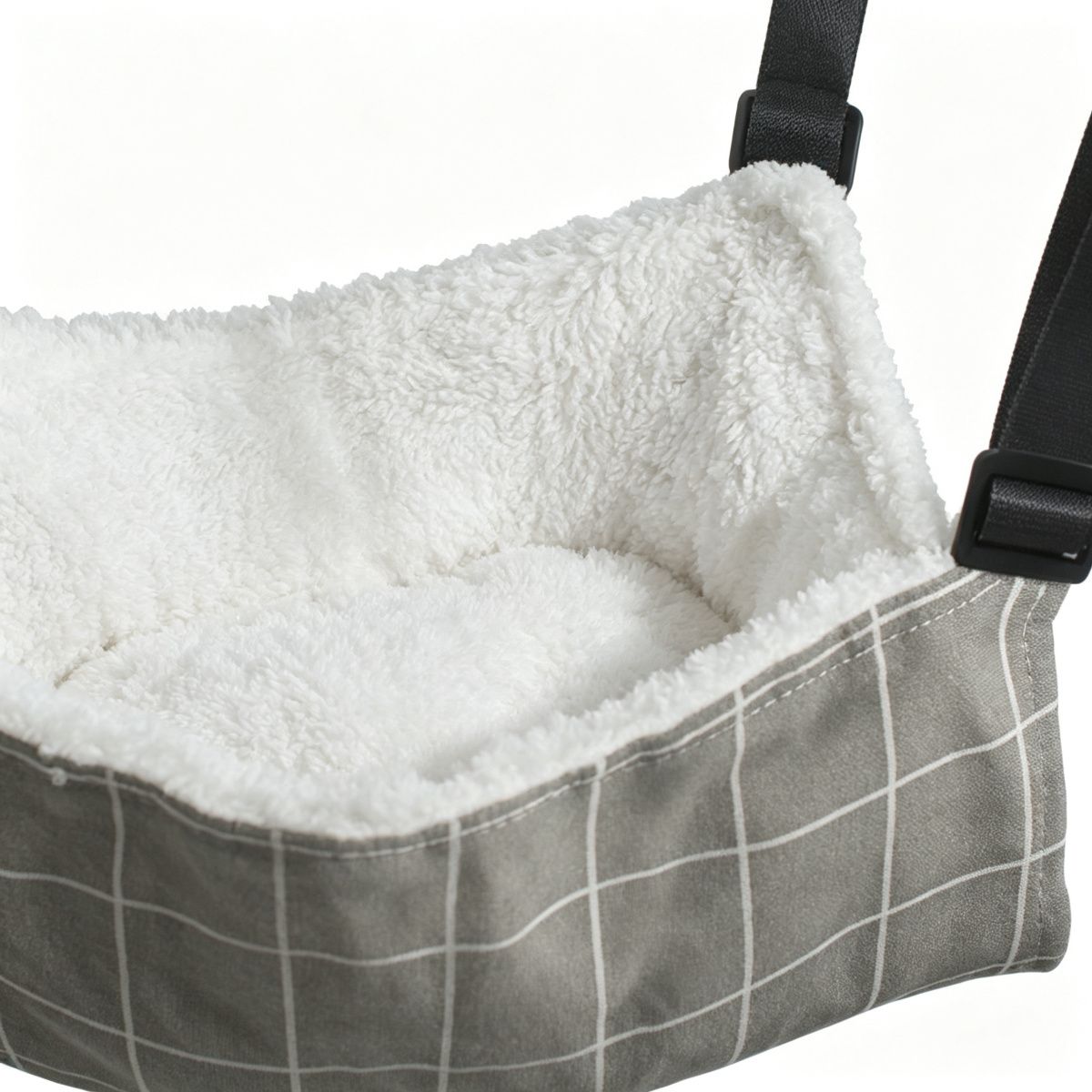 Cat Cage Hammock, Warm Fleece Hanging Cat Bed, Adjustable Pet Swing Bed for Cage (Grey Grid)