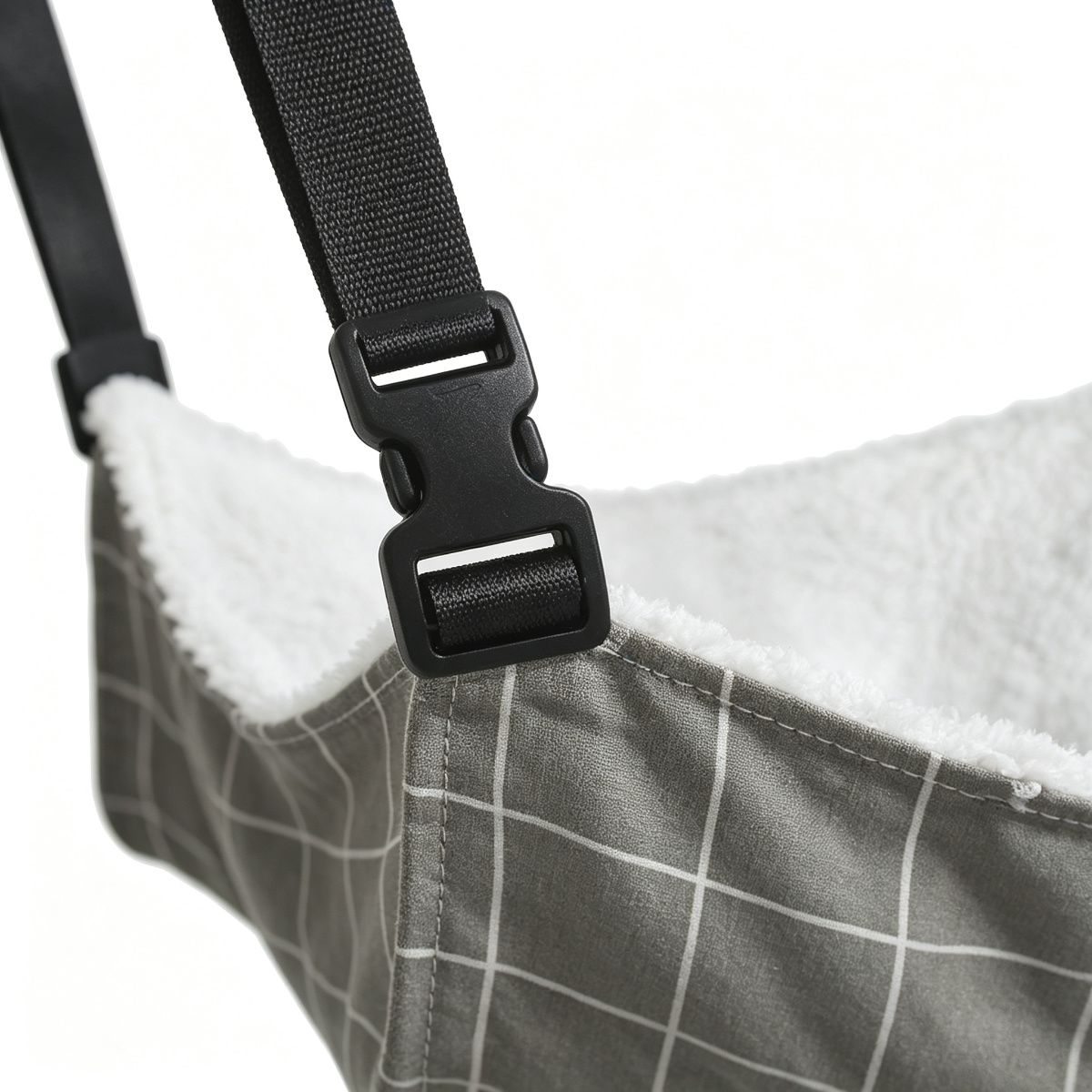 Cat Cage Hammock, Warm Fleece Hanging Cat Bed, Adjustable Pet Swing Bed for Cage (Grey Grid)