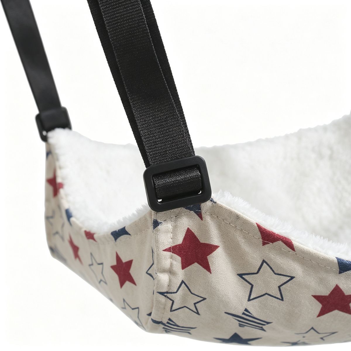 Cat Cage Hammock, Warm Fleece Hanging Cat Bed, Adjustable Pet Swing Bed for Cage (Beige Star)