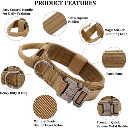 Additional product view: Tactical Dog Collar, Military Style Adjustable Padded Nylon Dog Collar with Control Handle for Medium &