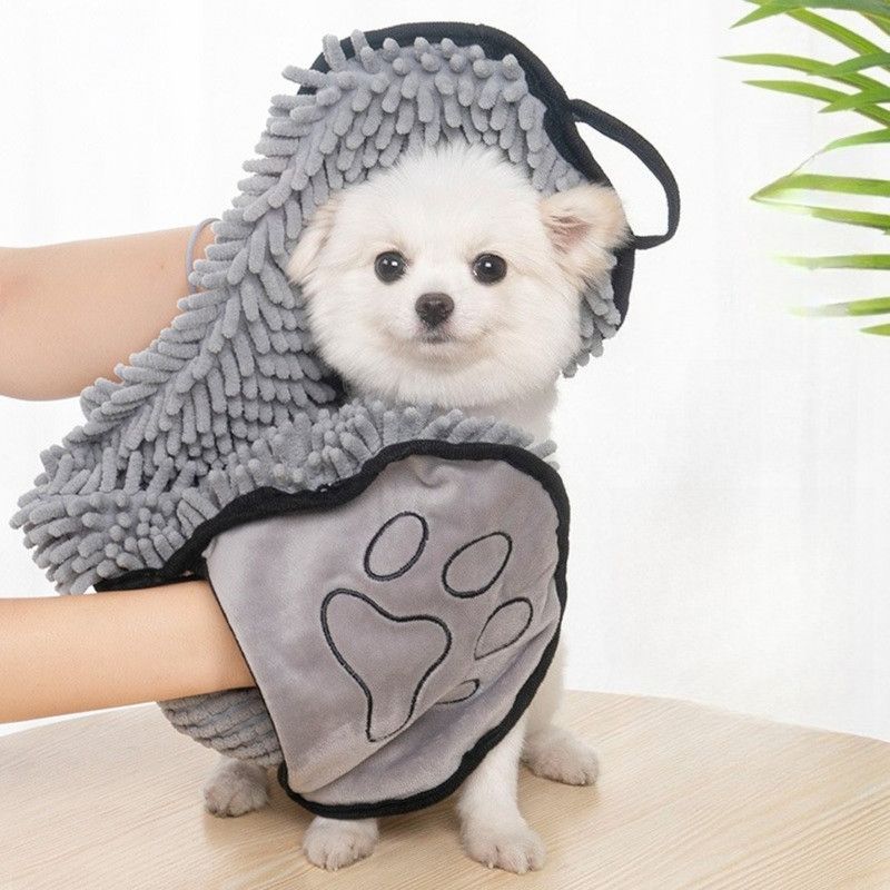 Hand-Insert Pet Absorbent Towel, Quick-Drying Bath Towel for Dogs & Cats—Gray