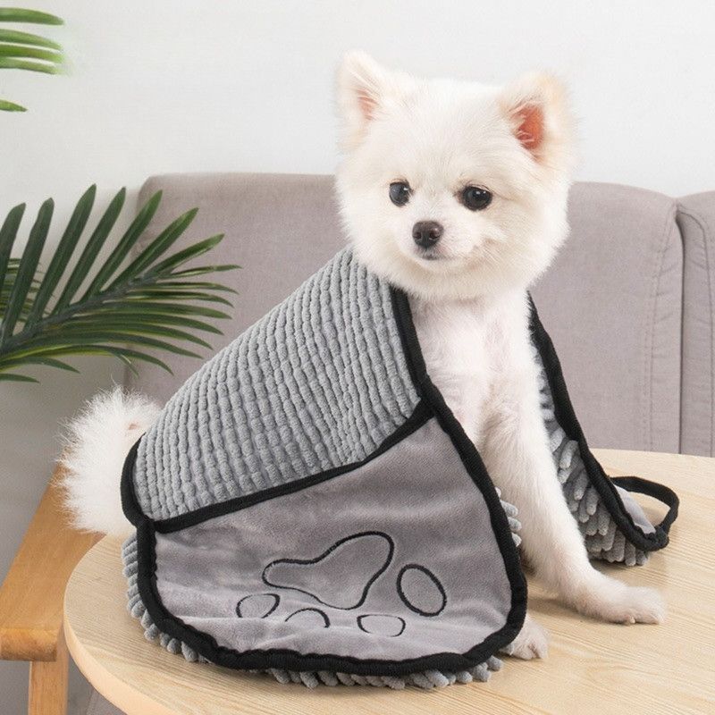 Hand-Insert Pet Absorbent Towel, Quick-Drying Bath Towel for Dogs & Cats—Gray