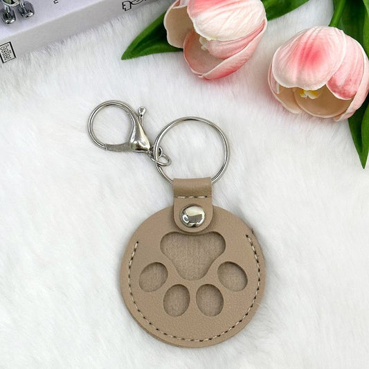Product photo: Round Paw Print Pet Hair Memorial Keychain, Leather Keepsake Charm for Dog & Cat Fur Storage -