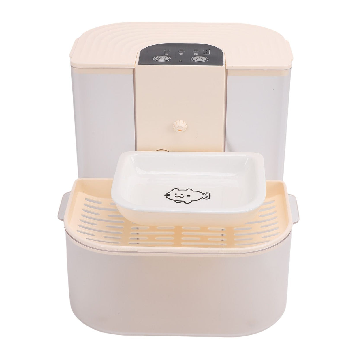 Smart Water Dispenser for Cats 4.5L Capacity No Filter Needed Pet Water Fountain Separate Clean Dirty Water Ceramic Bowl Temperature Control Remote Quiet Cream White