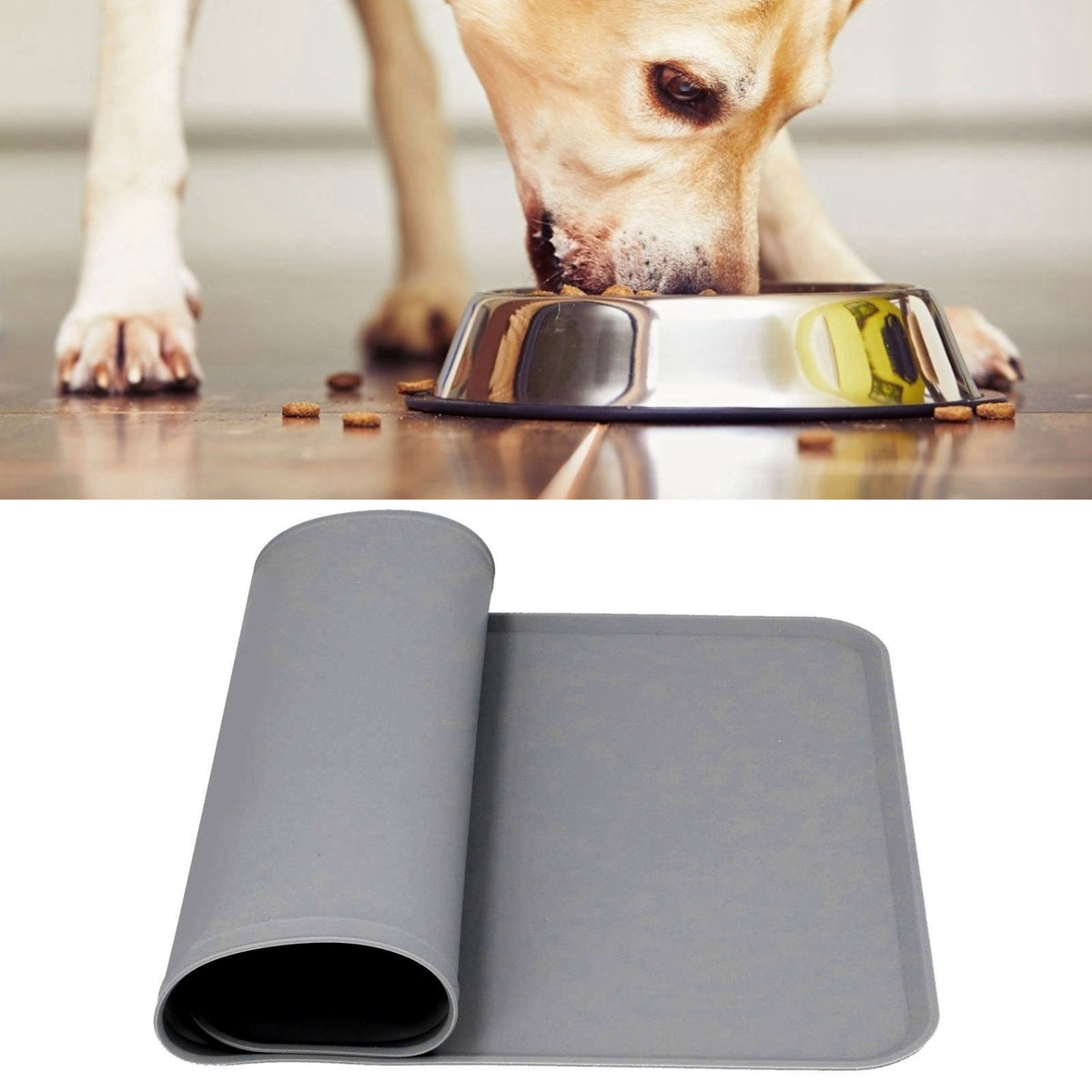 Silicone Placemat Leakage Proof Waterproof Non Slip Pet Feeding Bowl Mat Accessory(Gray )