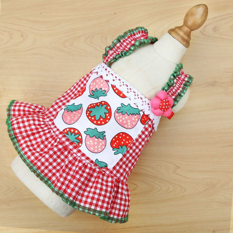 Pet Dress Polyester Princess Style Slip Skirt Small Red Strawberry 2XL bust 55 back length 45cm