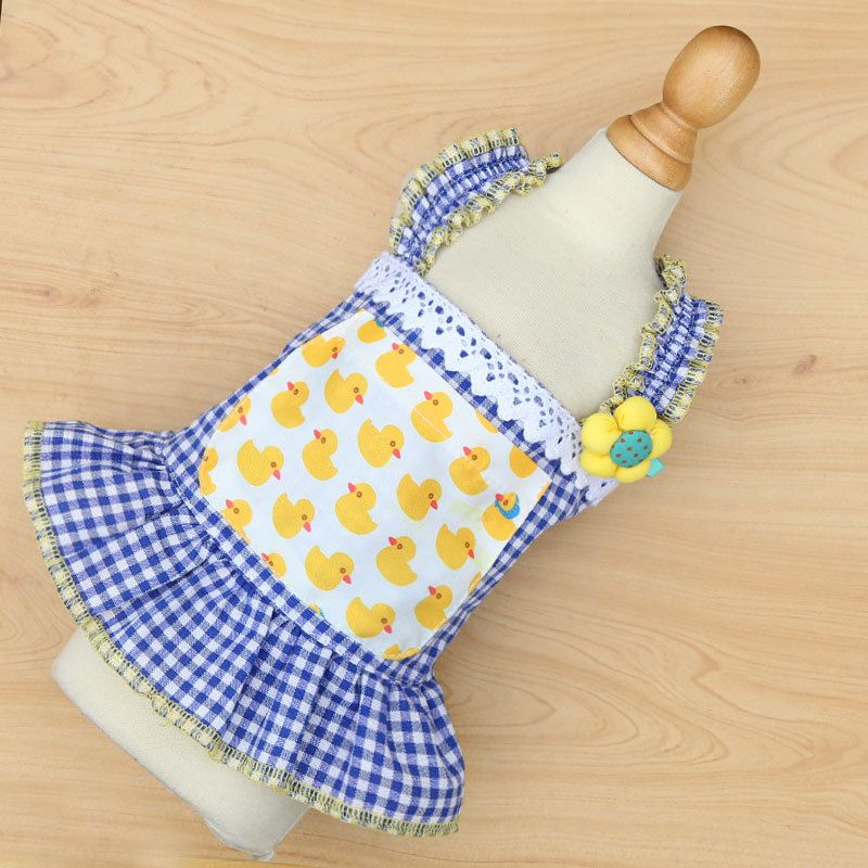 Pet Dress Polyester Princess Style Slip Skirt Little Blue Duck S bust 35 back length 25cm