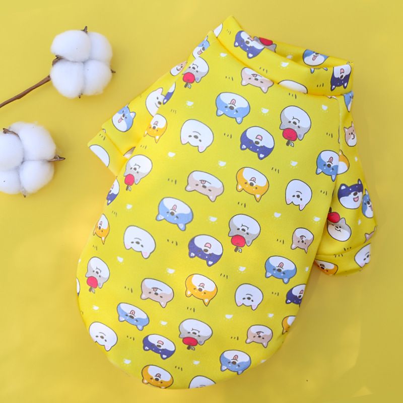 Shine Pet Sweatshirt Cartoon Print Two Leg 227 legs composite velvet yellow bottom multiple dog head L bust 45 back length 35cm)