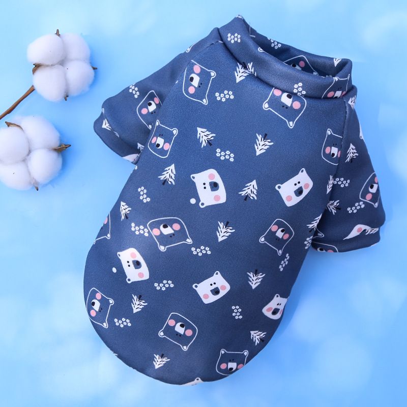 Shine Pet Sweatshirt Cartoon Print Two Leg 227 Two-Leg Composite Velvet Navy Blue Bears and Trees L bust 45 back length 35cm)