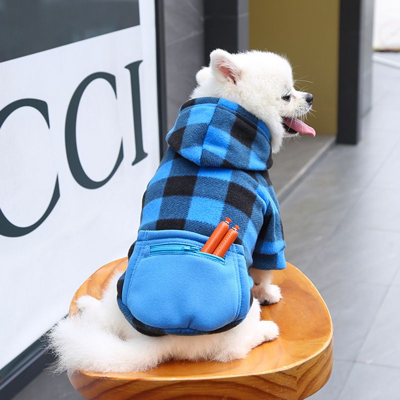 Wonderful Pet Sweater Plaid Zipper Pocket Wool Zipper Pocket Blue and Black L (chest circumference 47 back length 35cm)