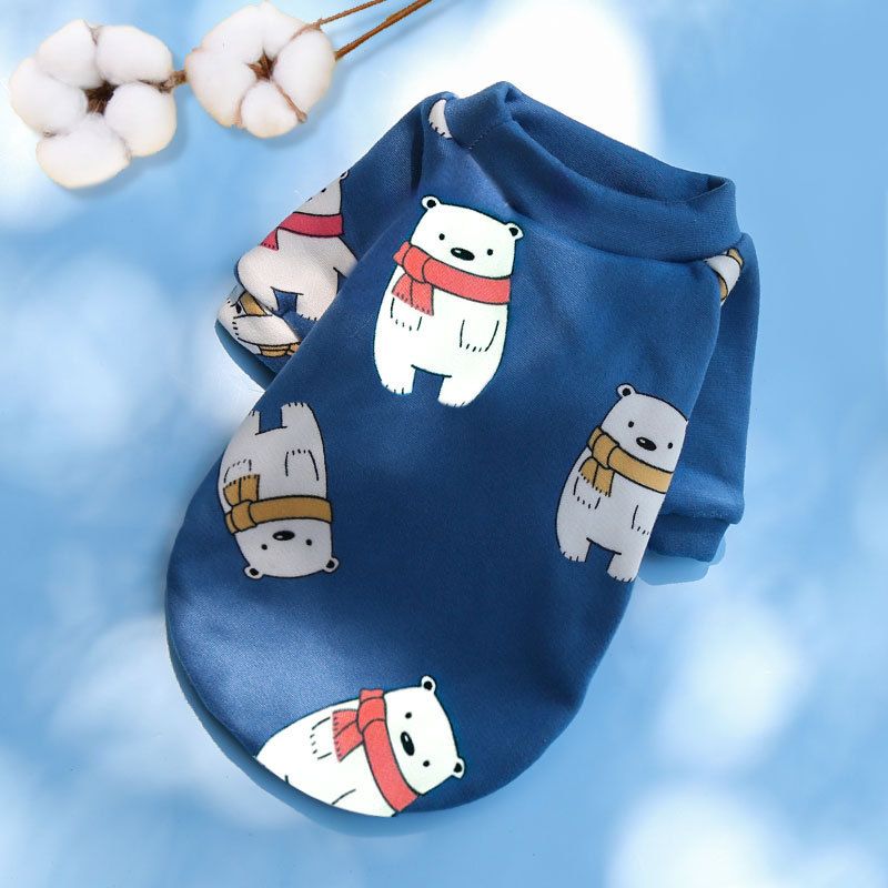 Shine Pet Sweatshirt Cartoon Print Two Leg 227 two-legged composite velvet blue bottom scarf bear L bust 45 back length 35cm)