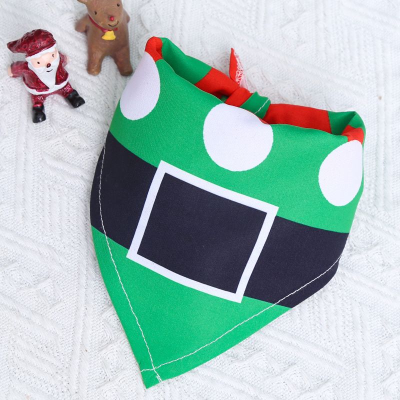 Dog Christmas Triangle Scarf Cotton Cartoon (Anhui hair) triangle scarf green black belt Large size (suitable for pets from 10kg to 50kg)