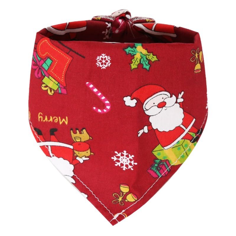 Dog Christmas Triangle Scarf Cotton Cartoon (Anhui hair) triangle scarf green black belt Large size (suitable for pets from 10kg to 50kg)