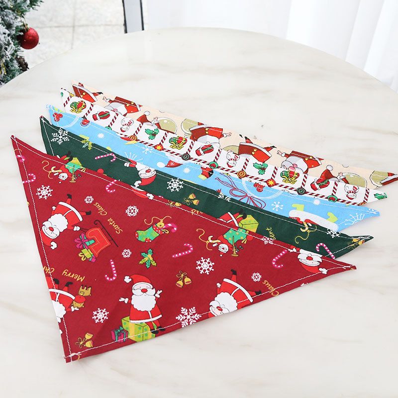 Dog Christmas Triangle Scarf Cotton Cartoon (Anhui hair) triangle scarf green black belt Large size (suitable for pets from 10kg to 50kg)