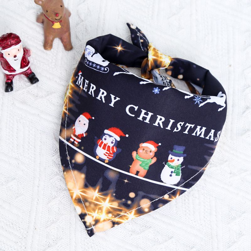 Dog Christmas Triangle Scarf Cotton Cartoon (Anhui hair) triangle scarf black glittering Small size (suitable for pets within 10 Jin)