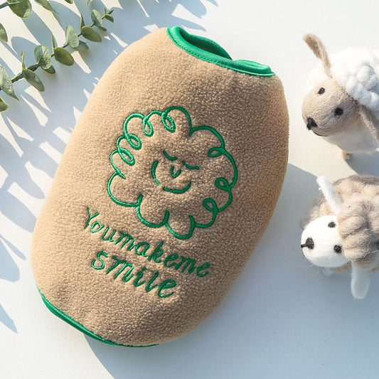 Product image: Shine Fleece Pet Dog Vest Cartoon Style Vest Khaki (Green Line Clouds) XS (bust 30 back length 20cm)