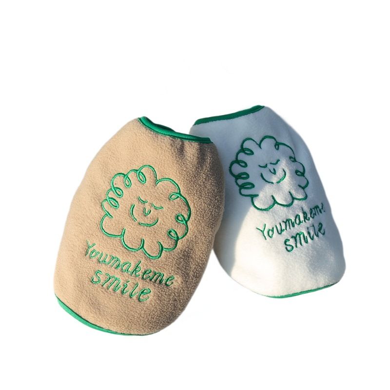 Shine Fleece Pet Dog Vest Cartoon Style Vest Khaki (Green Line Clouds) XS (bust 30 back length 20cm)